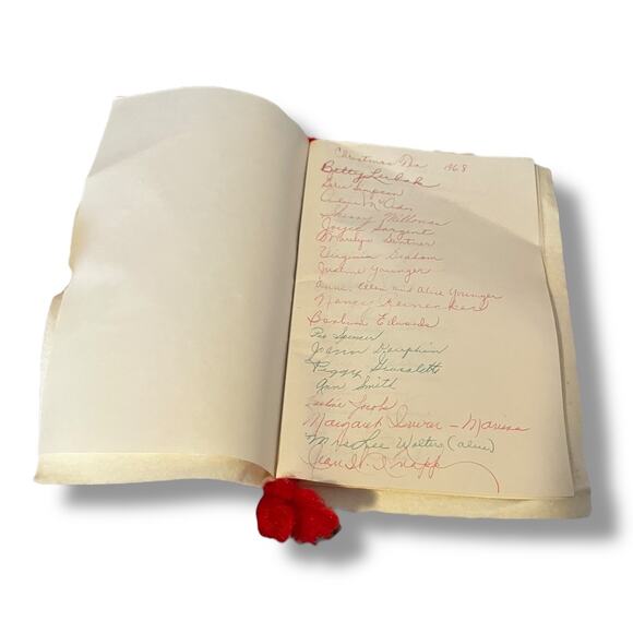 Vintage 1968 Christmas Memory Guest Book Felt Holly Cover Handwritten Signatures - Picture 3 of 6
